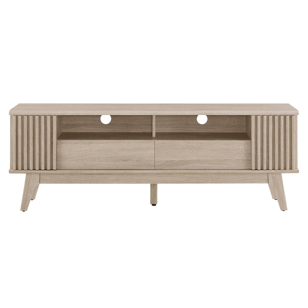 Eudora 60" TV Stand | Oak &amp; Walnut Finish Options | Modern TV Stand | Hinged Corner Doors | Full-Glide Drawers | Particleboard and MDF Construction | Non-Marking Foot Pads image 9