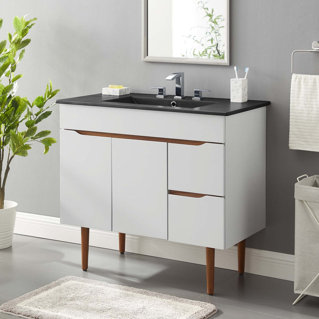 24" / 36" Bathroom Vanity In Grey White &amp; Grey Black Color | Harvest Series | Minimalistic Design | Vanity For Homes, Hotels image 0