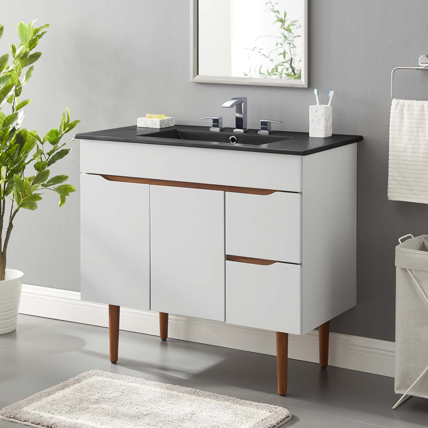 24" / 36" Bathroom Vanity In Grey White &amp; Grey Black Color | Harvest Series | Minimalistic Design | Vanity For Homes, Hotels image 0