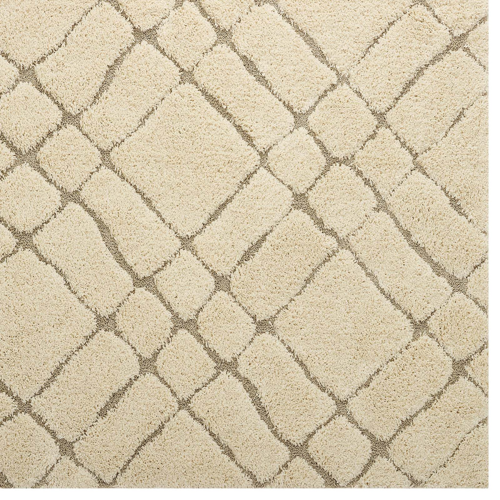 Jubilant Verona Abstract Geometric Shag 5x8 Area Rug | Creame and Beige | Shag Weave Of 1.18 Inches | Gripping Jute Fabric Underside | Soft High Density Polypropylene image 2