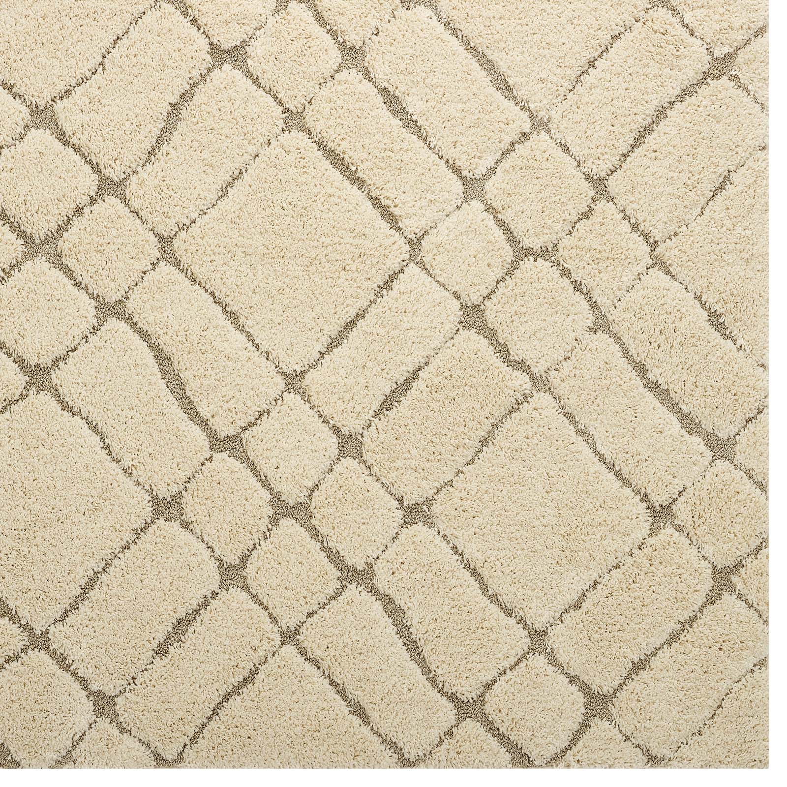 Jubilant Verona Abstract Geometric Shag 5x8 Area Rug | Creame and Beige | Shag Weave Of 1.18 Inches | Gripping Jute Fabric Underside | Soft High Density Polypropylene image 2