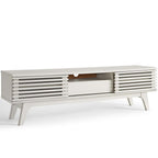 Render 59” TV Stand | White &amp; Walnut Finish Options | Mid-Century Style | Smooth Wood Grain Laminate | Dual Slatted Sliding Doors | Center Cable Management Hole image 8