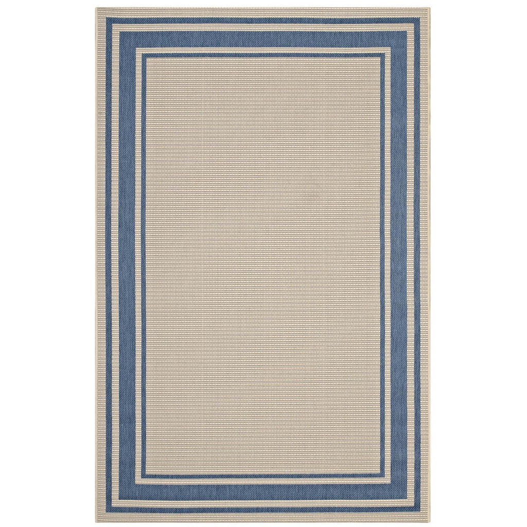 Rim Solid Border Indoor and Outdoor Area Rug in  | 5X8 &amp; 8X10 Size Options  | Blue and Beige, Light and Dark Beige &amp; Gray and Beige | Tight Low Pile Weave | Gripping Rubber Underside | 100% Soft Polypropylene image 1