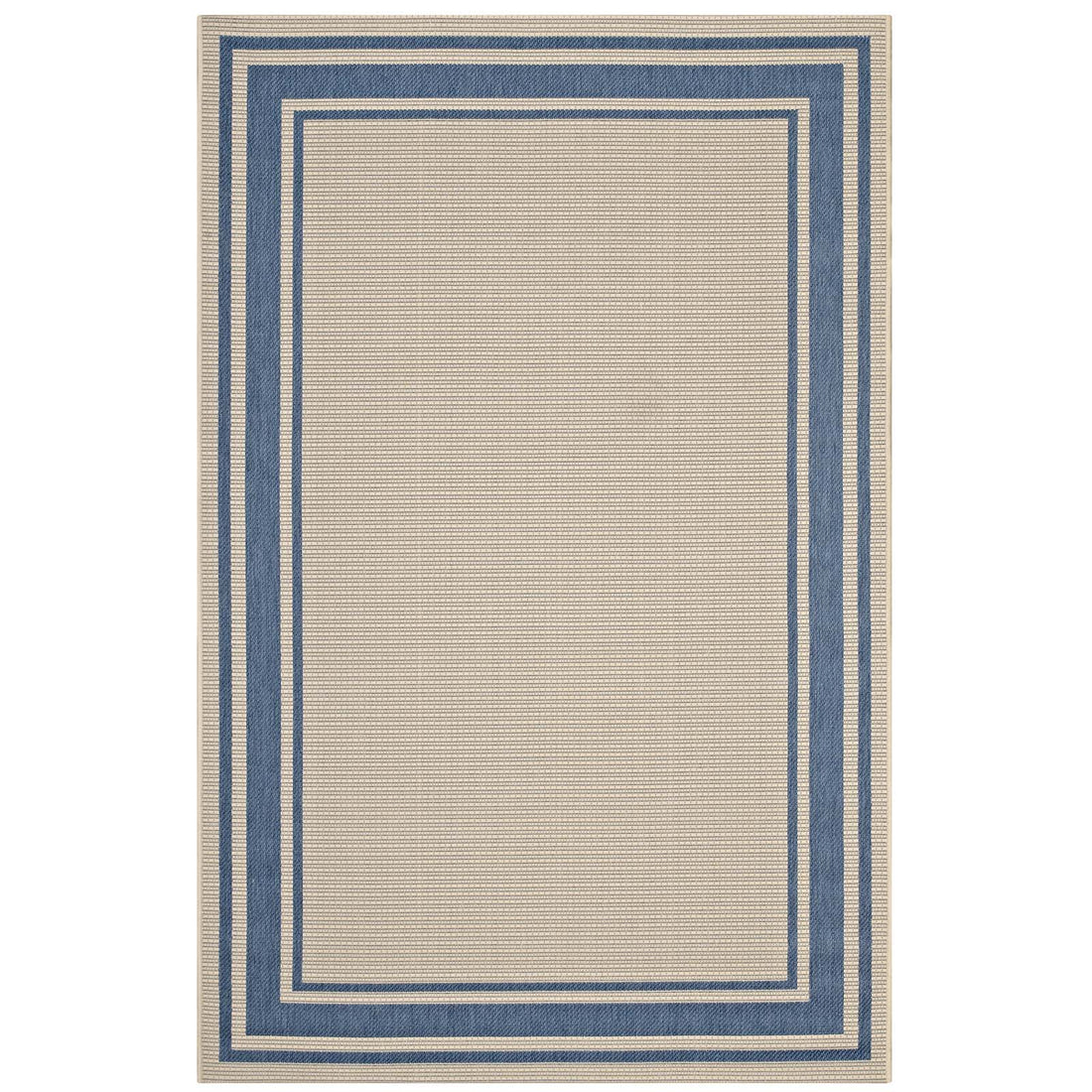Rim Solid Border Indoor and Outdoor Area Rug in  | 5X8 &amp; 8X10 Size Options  | Blue and Beige, Light and Dark Beige &amp; Gray and Beige | Tight Low Pile Weave | Gripping Rubber Underside | 100% Soft Polypropylene image 1