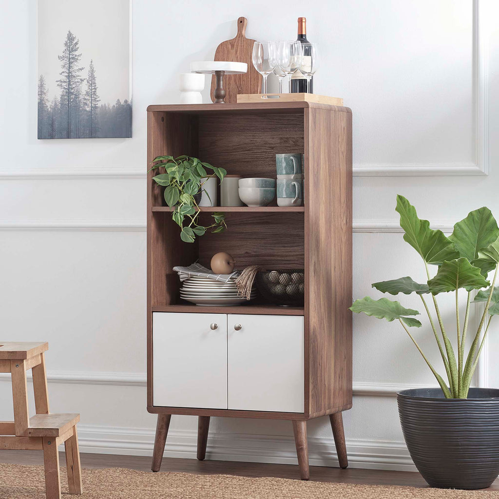 Transmit Display Cabinet Bookshelf | Walnut White | Mid-Century Display Cabinet | Smooth Wood Grain Laminate | Soft-Close Hinges | Modern Bookshelf image 6