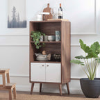 Transmit Display Cabinet Bookshelf | Walnut White | Mid-Century Display Cabinet | Smooth Wood Grain Laminate | Soft-Close Hinges | Modern Bookshelf image 6