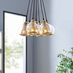 Peak Brass Cone and Glass Globe Cluster Pendant Chandelier | Suspended Mount | Modern Style Chandelier image 2
