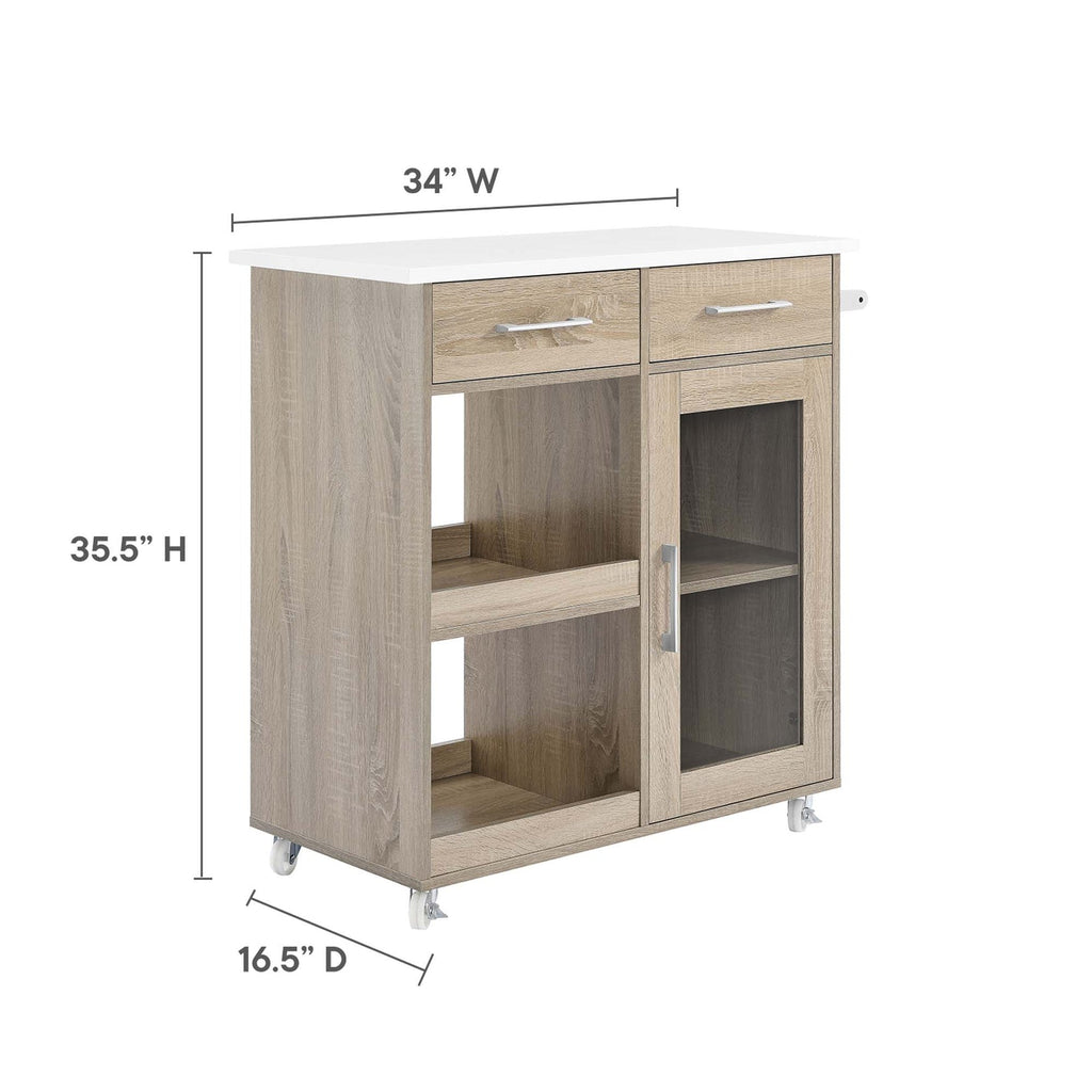 Culinary Kitchen Cart With Towel Bar | Rubberwood Top | Light Gray Natural, White Natural, Charcoal Natural &amp; Oak White Options image 11