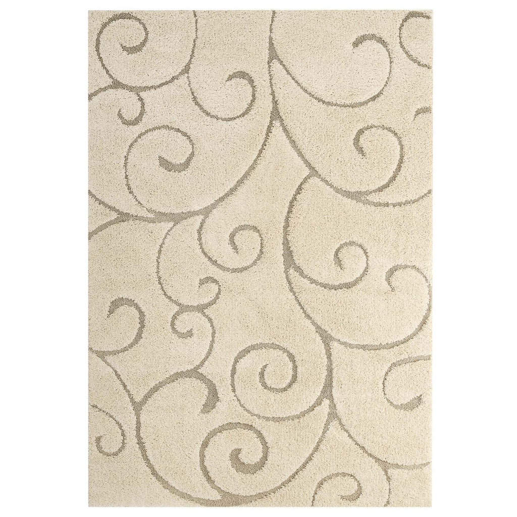 Jubilant Burgeon Scrolling Vine Shag 5x8 Area Rug | Creame and Beige | Shag Weave Of 1.18 Inches | Gripping Jute Fabric Underside | Soft High Density Polypropylene image 8