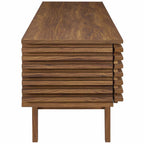 Render 71" TV Stand | Oak &amp; Walnut Finish Options | Mid-Century Modern TV Stand | Smooth Wood Grain Laminate | Durable Particleboard | Two Bottom-Hinged Doors image 7