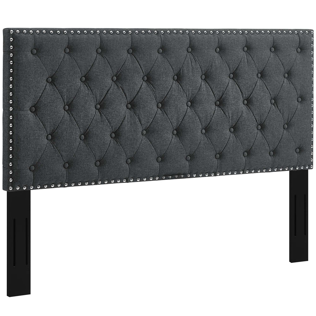 Helena Tufted Upholstered Linen Fabric Headboard | Fiberboard &amp; Plywood Frame | Elegant Diamond Tufted Pattern | Full / Queen Sizes | Gray Color image 3