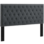 Helena Tufted Upholstered Linen Fabric Headboard | Fiberboard &amp; Plywood Frame | Elegant Diamond Tufted Pattern | Full / Queen Sizes | Gray Color image 3