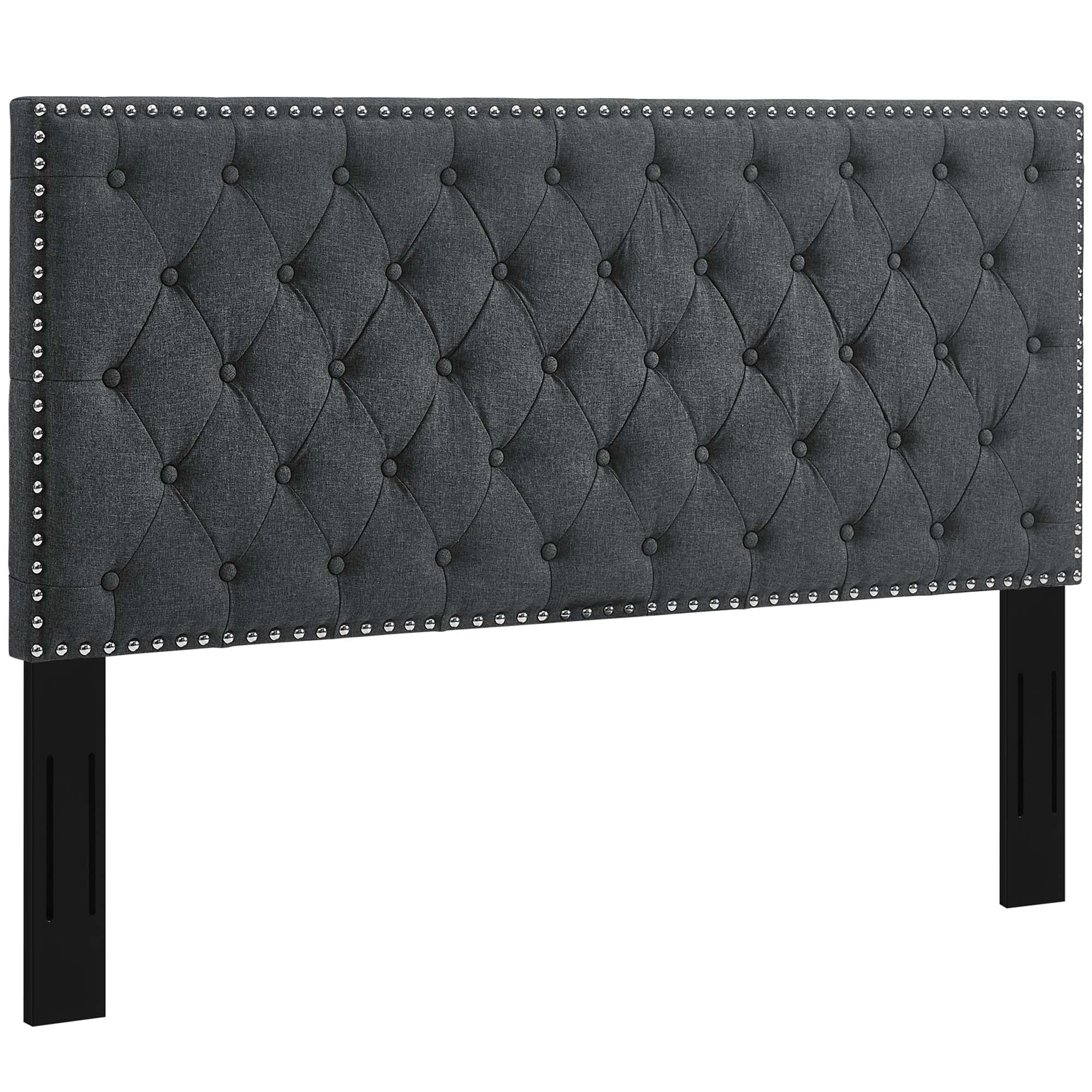Helena Tufted Upholstered Linen Fabric Headboard | Fiberboard &amp; Plywood Frame | Elegant Diamond Tufted Pattern | Full / Queen Sizes | Gray Color image 3