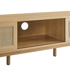 Soma 60" TV Stand | Oak &amp; Walnut Finish Options | Contemporary TV Stand | Natural Rattan Weave | MDF and Particleboard | Cable Management Holes | Sliding Doors image 3