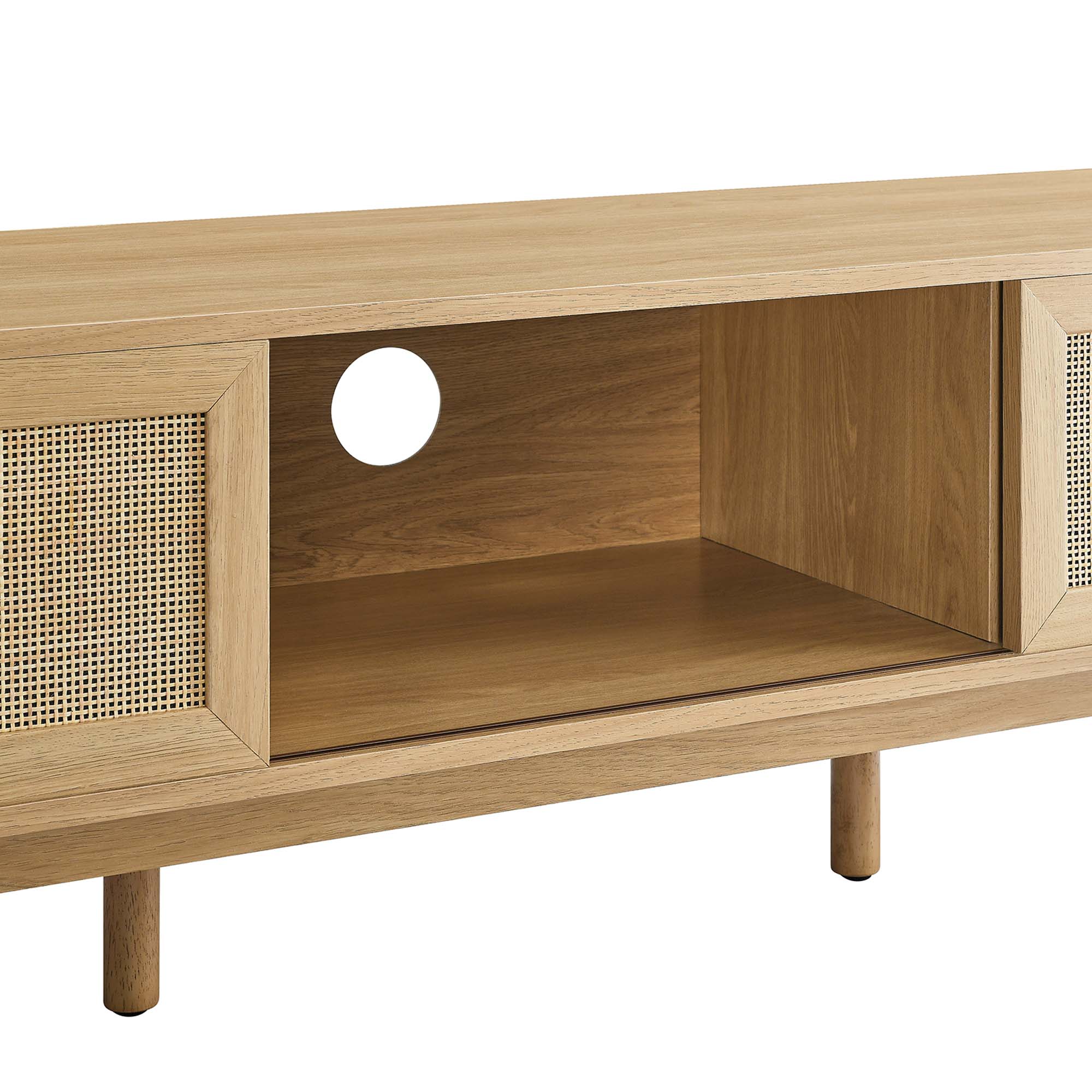 Soma 60" TV Stand | Oak &amp; Walnut Finish Options | Contemporary TV Stand | Natural Rattan Weave | MDF and Particleboard | Cable Management Holes | Sliding Doors image 3