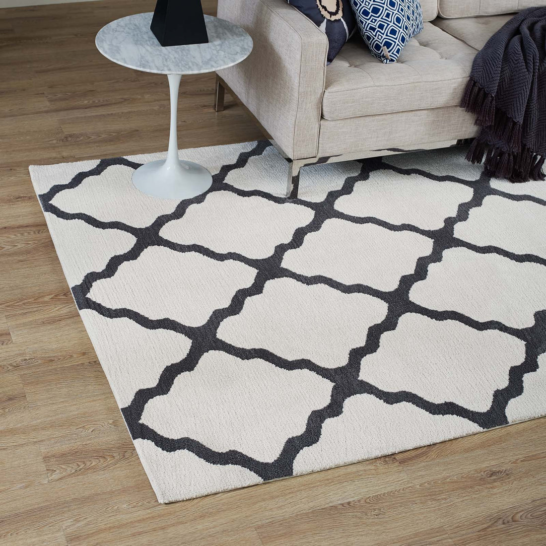 Marja Moroccan Trellis Area Rug | Brown and Gray | 8X10 Size  | Brown and Gray, Ivory and Charcoal &amp; Navy and Ivory Color Options | Tight Low Pile Weave | Gripping Jute Fabric Underside | 100% Polyester Microfiber image 3