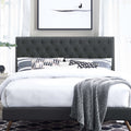 Helena Tufted Upholstered Linen Fabric Headboard | Fiberboard &amp; Plywood Frame | Elegant Diamond Tufted Pattern | Full / Queen Sizes | Gray Color image 0