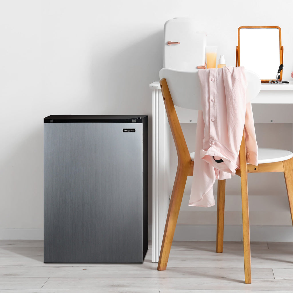 Magic Chef 4.4 Cu Ft Mini Fridge In Stainless Steel Look without Freezer | Energy Star Qualified | 5 Year Warranty On Compressor | 3 Glass Shelves  | Reversible Door | Easy Installation image 1