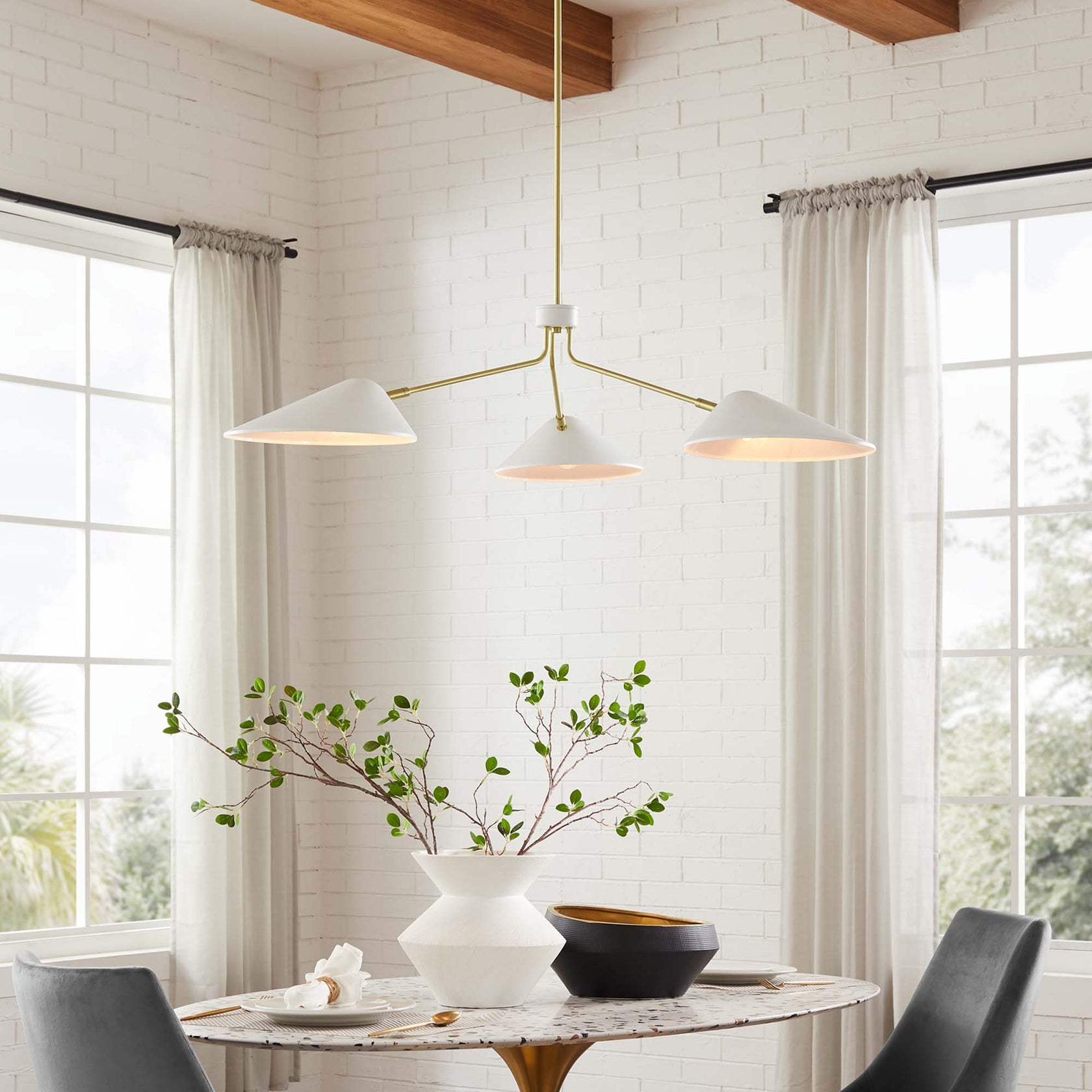 Journey 3-Light 14" Arm Pendant | Black &amp; White Color Options | Ideal for dining room, living room, or bedroom image 0