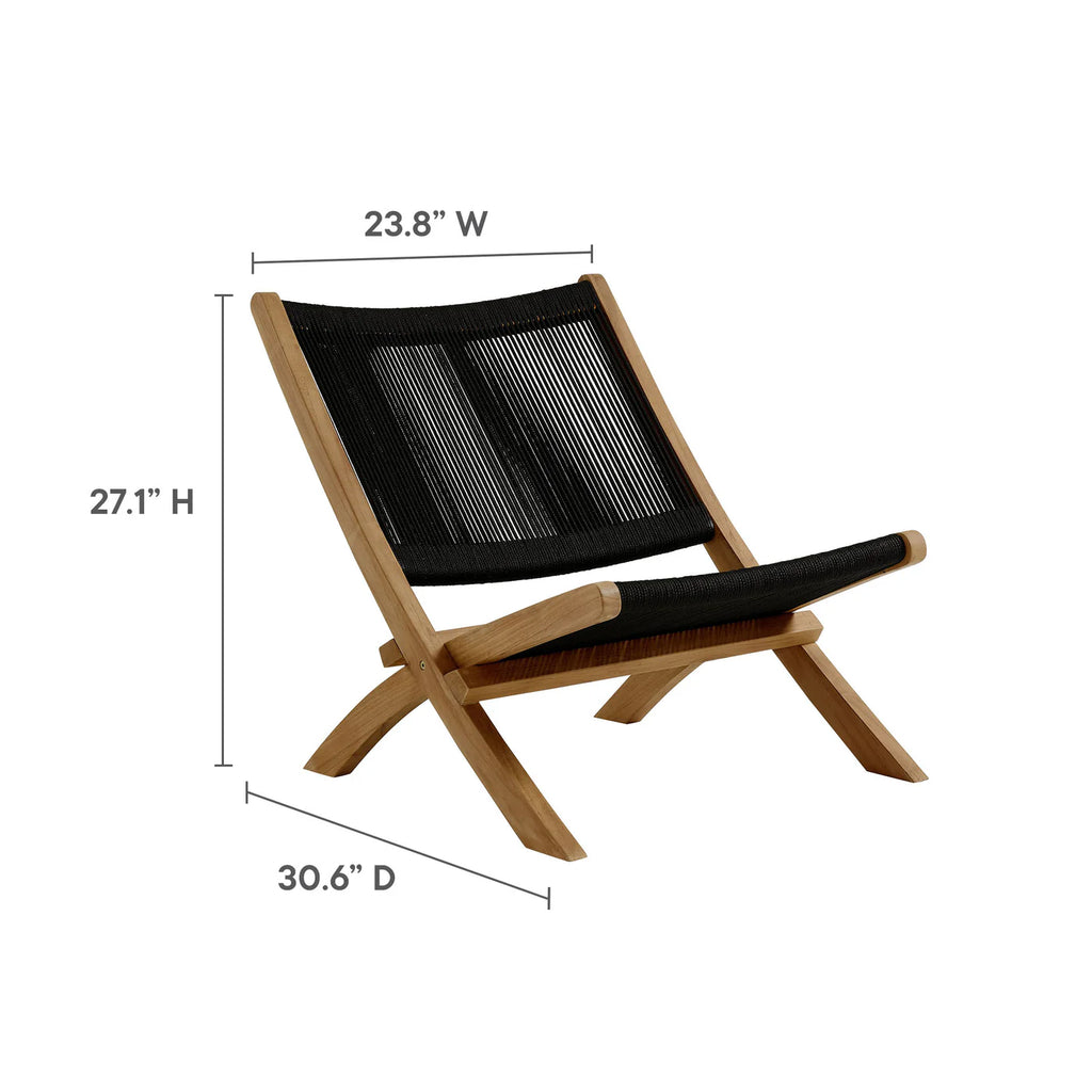 Vienna 3-Piece Outdoor Patio Folding Lounge Chair and Side Table Set in Teak and Rope image 6