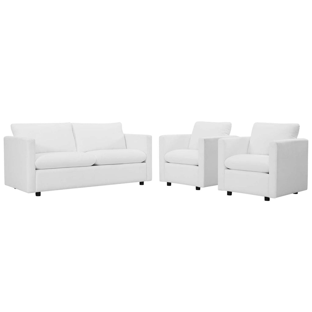 Activate White 3-Piece Upholstered Fabric Set image 1