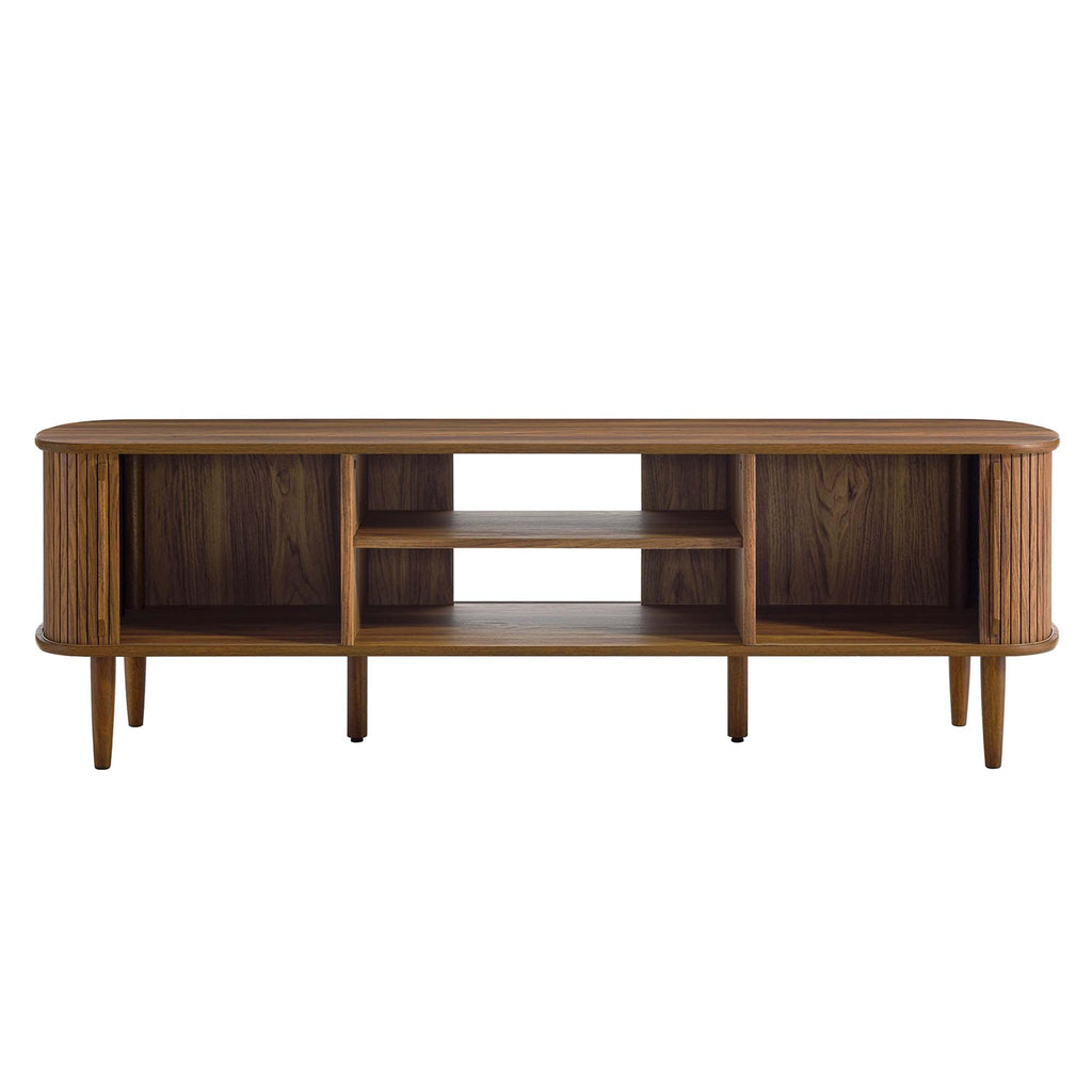 Contour 63" Wood TV Stand | Oak &amp; Walnut Finish Options | Mid-Century Modern TV Stand | Rubberwood, Particleboard, MDF | Adjustable Shelves | Sliding Doors image 6