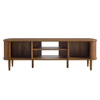 Contour 63" Wood TV Stand | Oak &amp; Walnut Finish Options | Mid-Century Modern TV Stand | Rubberwood, Particleboard, MDF | Adjustable Shelves | Sliding Doors image 6