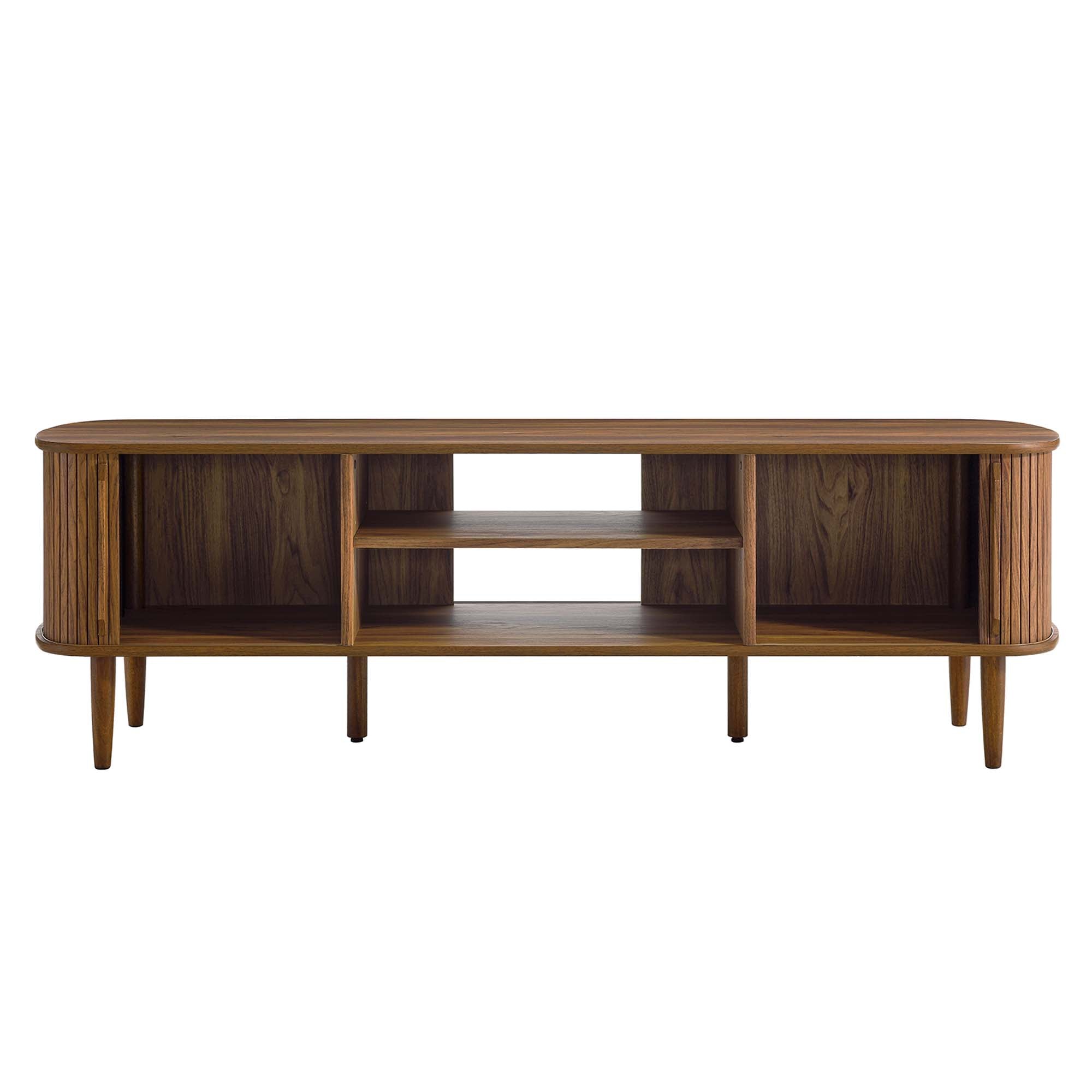 Contour 63" Wood TV Stand | Oak &amp; Walnut Finish Options | Mid-Century Modern TV Stand | Rubberwood, Particleboard, MDF | Adjustable Shelves | Sliding Doors image 6