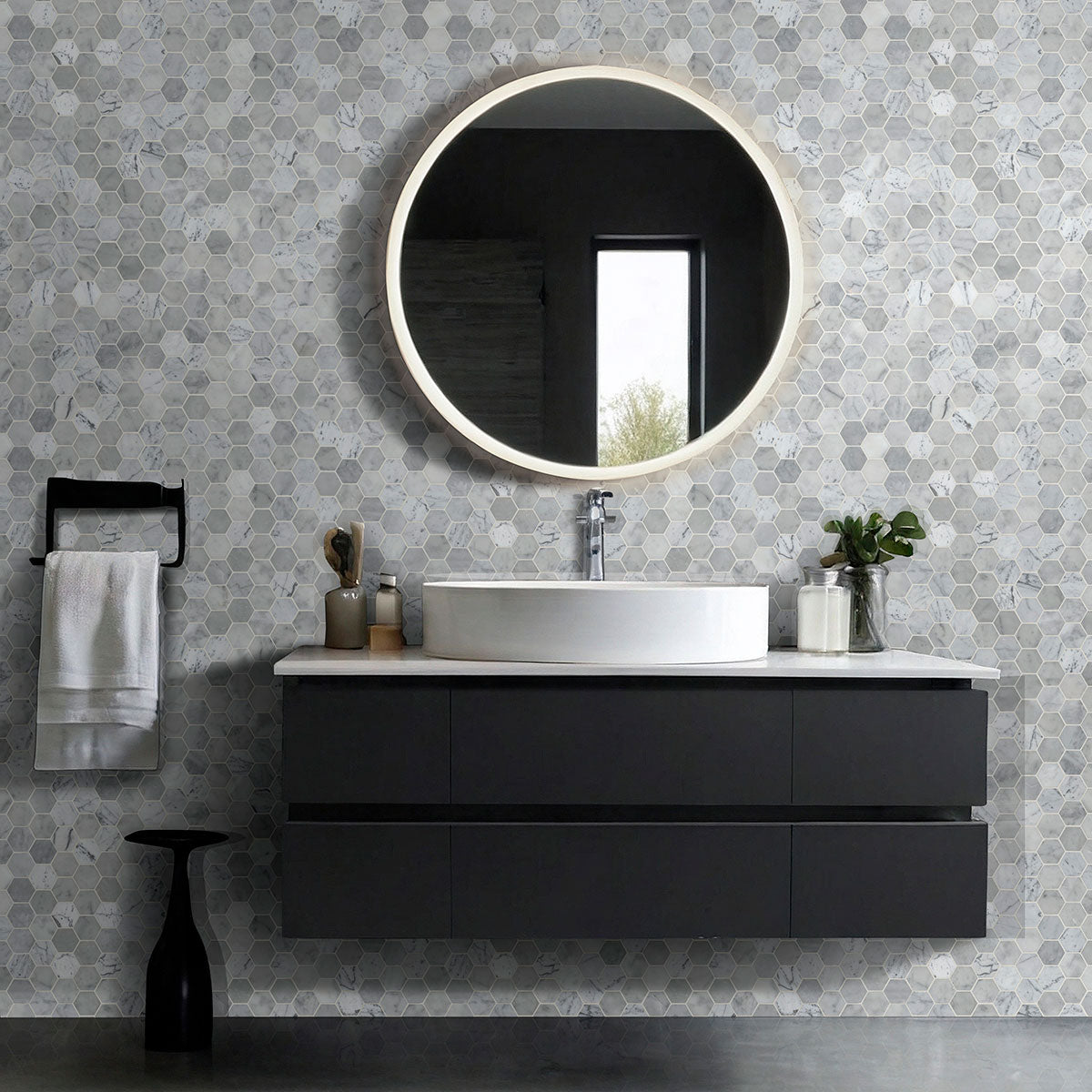 Carrara White Polished 2" Hexagon Mosaic Tile | Wall Tile &amp; Backsplash Tile | Marble | Greenguard Gold, USGBC/LEED | 10 Pieces Per Box image 0