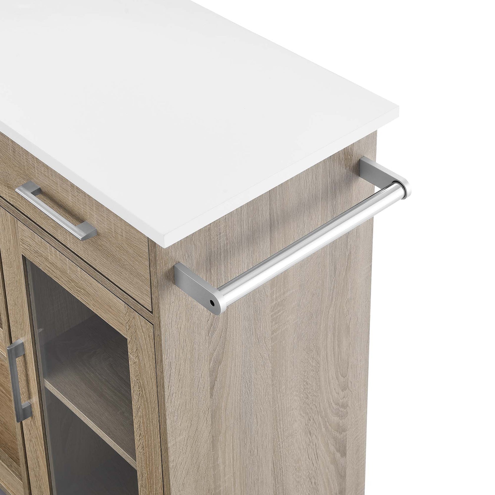 Culinary Kitchen Cart With Towel Bar | Rubberwood Top | Light Gray Natural, White Natural, Charcoal Natural &amp; Oak White Options image 9