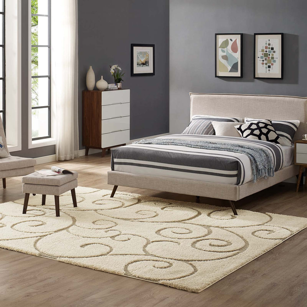 Jubilant Burgeon Scrolling Vine Shag 5x8 Area Rug | Creame and Beige | Shag Weave Of 1.18 Inches | Gripping Jute Fabric Underside | Soft High Density Polypropylene image 7