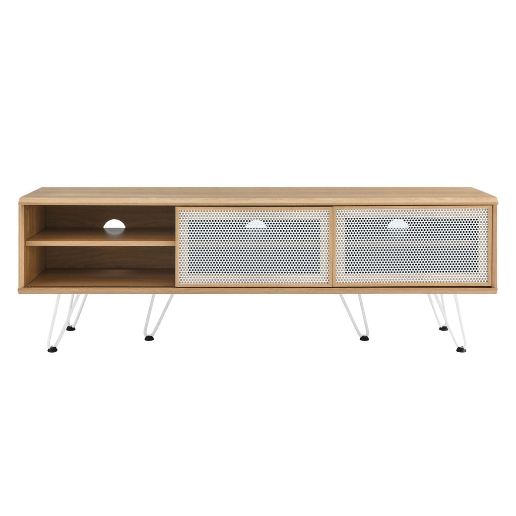 Nomad 59" TV Stand | Oak &amp; Walnut Finish Options | Industrial Modern TV Stand | Sliding Mesh Doors | Honeycomb Core | Wood Grain Laminate | Hairpin Legs image 4