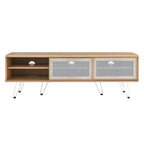 Nomad 59" TV Stand | Oak &amp; Walnut Finish Options | Industrial Modern TV Stand | Sliding Mesh Doors | Honeycomb Core | Wood Grain Laminate | Hairpin Legs image 4