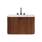 Wall Mount Bathroom Vanity With Marble Sink | Zia Series | 24" & 30" Sizes Available | Natural, Ivory & Walnut Color Options | Modern Design | Soft-Close Hinges | 8" Widespread Faucet Holes | Fluted Pattern image 7