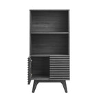 Render Display Cabinet Bookshelf | Oak &amp; Charcoal Color Options | Mid-Century Display Cabinet | Smooth Wood Grain Laminate | Soft-Close Hinges image 10
