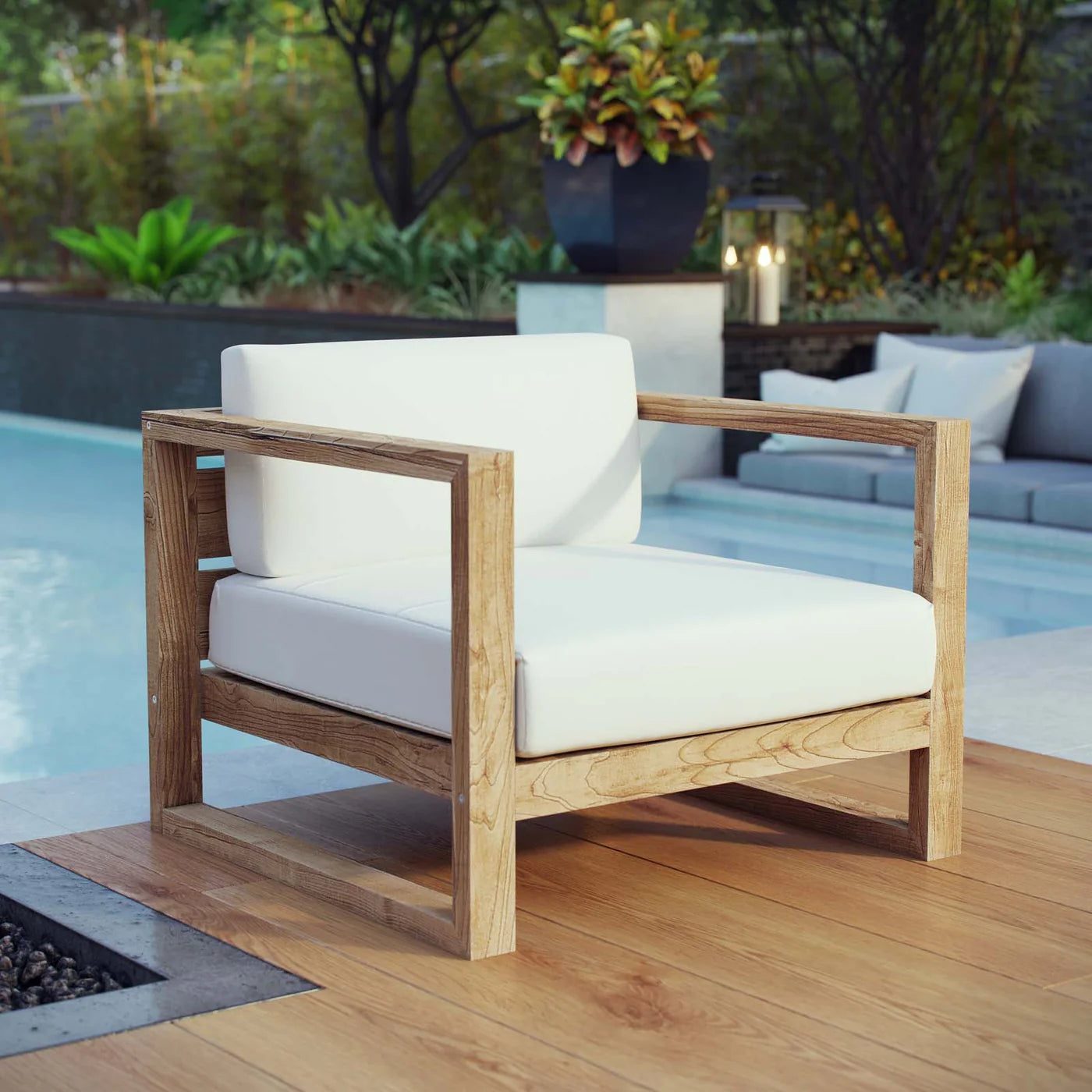 Upland Teak Outdoor Patio Armchair in Natural White image 0
