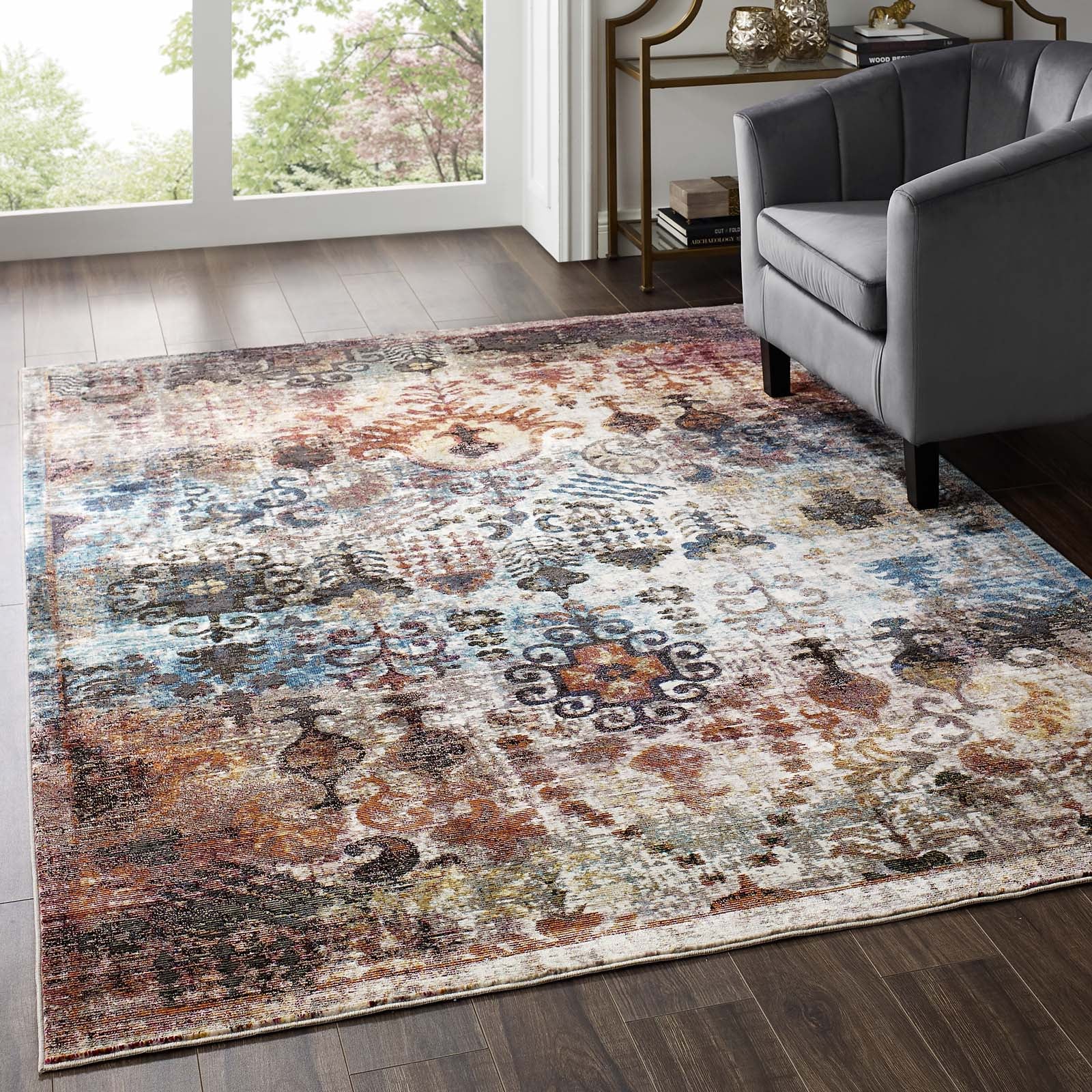 Multicolored Success Tahira Transitional Distressed Vintage Floral Moroccan Trellis Area Rug | 4X6 &amp; 5X8 Size Options | Tight Low Pile Weave | Gripping Rubber Underside | 100% Soft Polypropylene | Pack Of 2 image 2