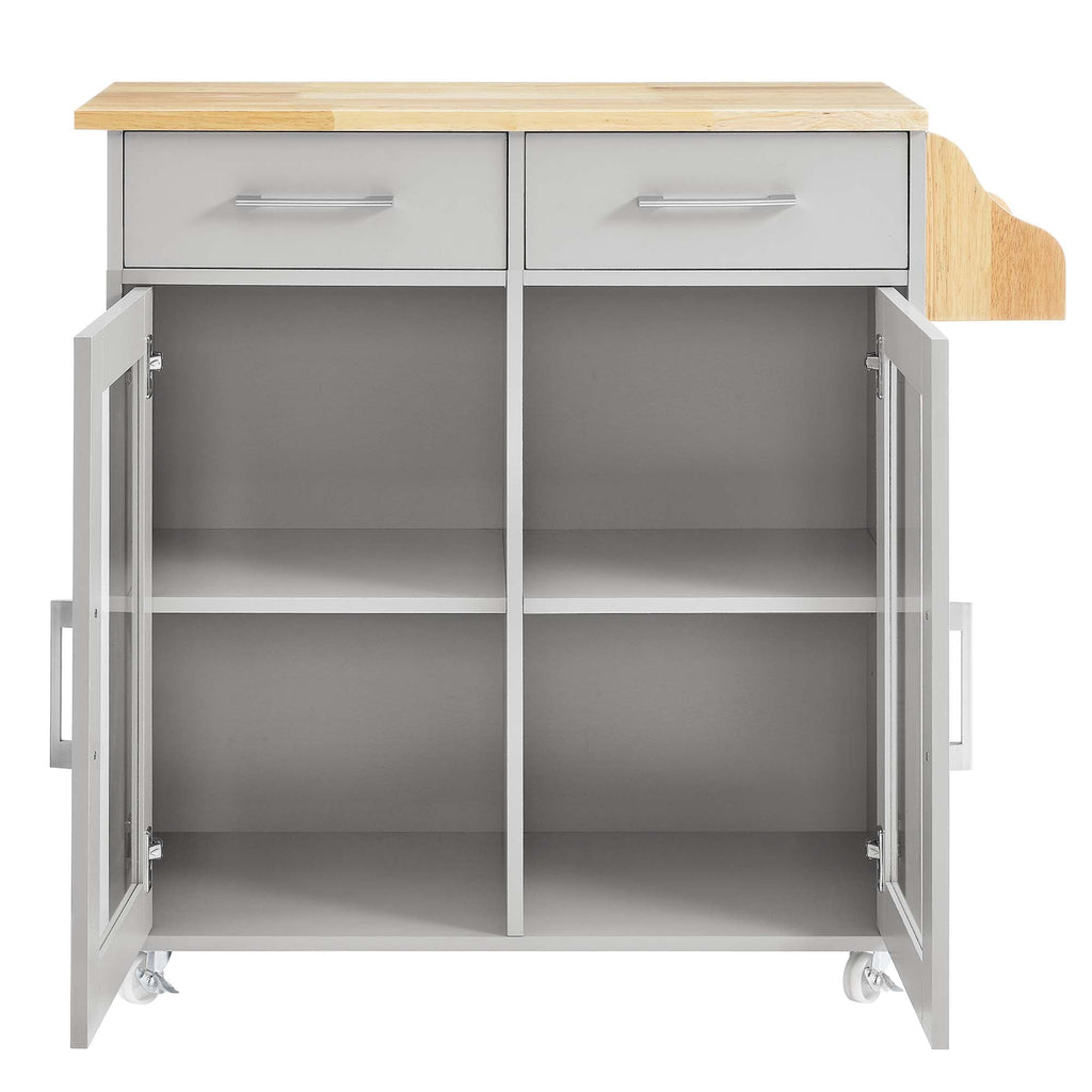 Cuisine Kitchen Cart | Rubberwood Top | Light Gray Natural, White Natural, Charcoal Natural &amp; Oak White Options image 2