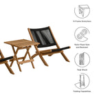Vienna 3-Piece Outdoor Patio Folding Lounge Chair and Side Table Set in Teak and Rope image 5