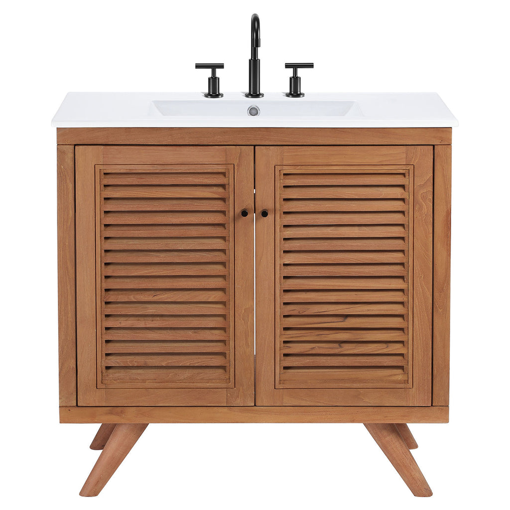 Bathroom Vanity With Sink | Natural White Color Option | 24" Or 36" Size Options | Birdie Series | Full Extension Drawer | Modern & Sleek  Design image 4