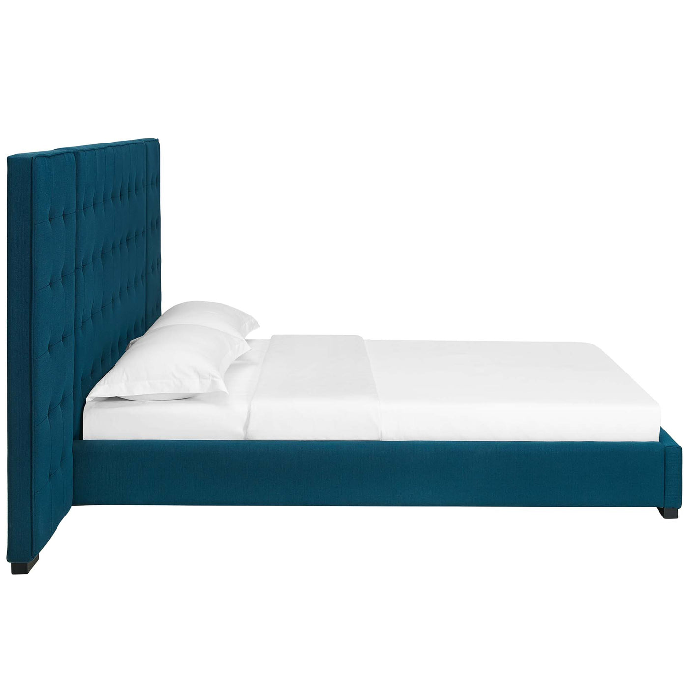 Sierra Upholstered Fabric Platform Bed | Queen Size | Color - Azure | Stain Resistant Fabric | Modern Design With Black-Stained Wooden Legs image 1