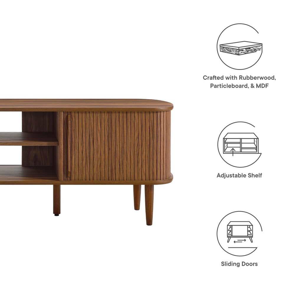 Contour 63" Wood TV Stand | Oak &amp; Walnut Finish Options | Mid-Century Modern TV Stand | Rubberwood, Particleboard, MDF | Adjustable Shelves | Sliding Doors image 4