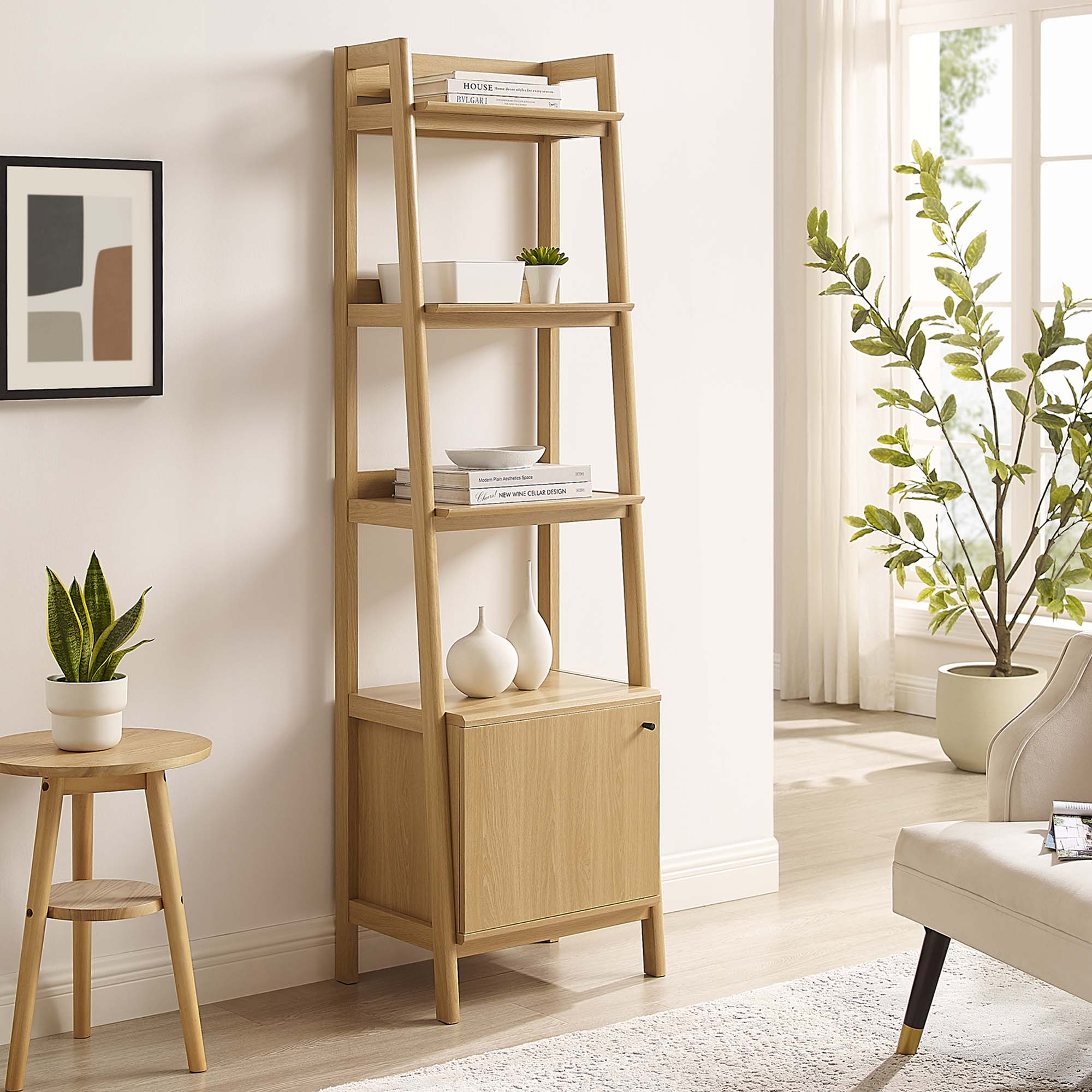 Bixby 21" Bookshelf | Walnut, Walnut White &amp; Oak Color Options | Particleboard &amp; MDF | Concealed Storage Area | White Shelves | Tiered Bookshelf image 0