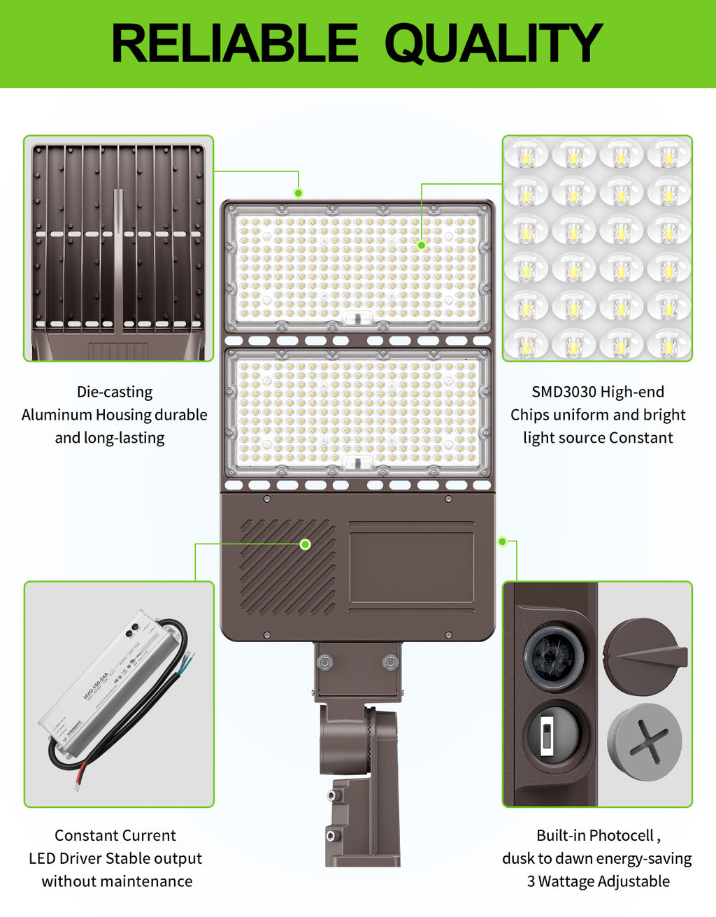 LED Pole Light 90W – 320W Photocell | 5000K | IP65 | Commercial Outdoor Parking Lot & Area Lighting image 2