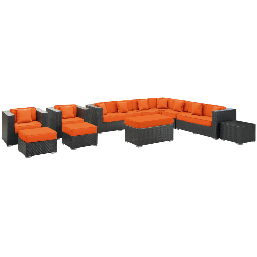 Cohesion 11-Piece Outdoor Patio Sectional Set in Espresso and Orange image 3