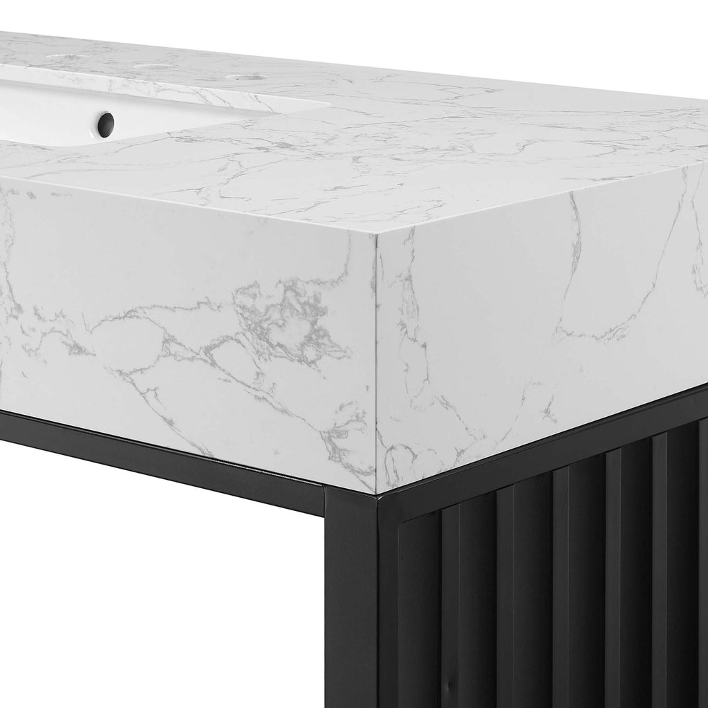 Bathroom Vanity With Sink | White Silver, White Gold & White Black Color Options | 36" & 48" Size Options | Gridiron Series | Stainless Steel Metal | Artificial Marble Sink image 4