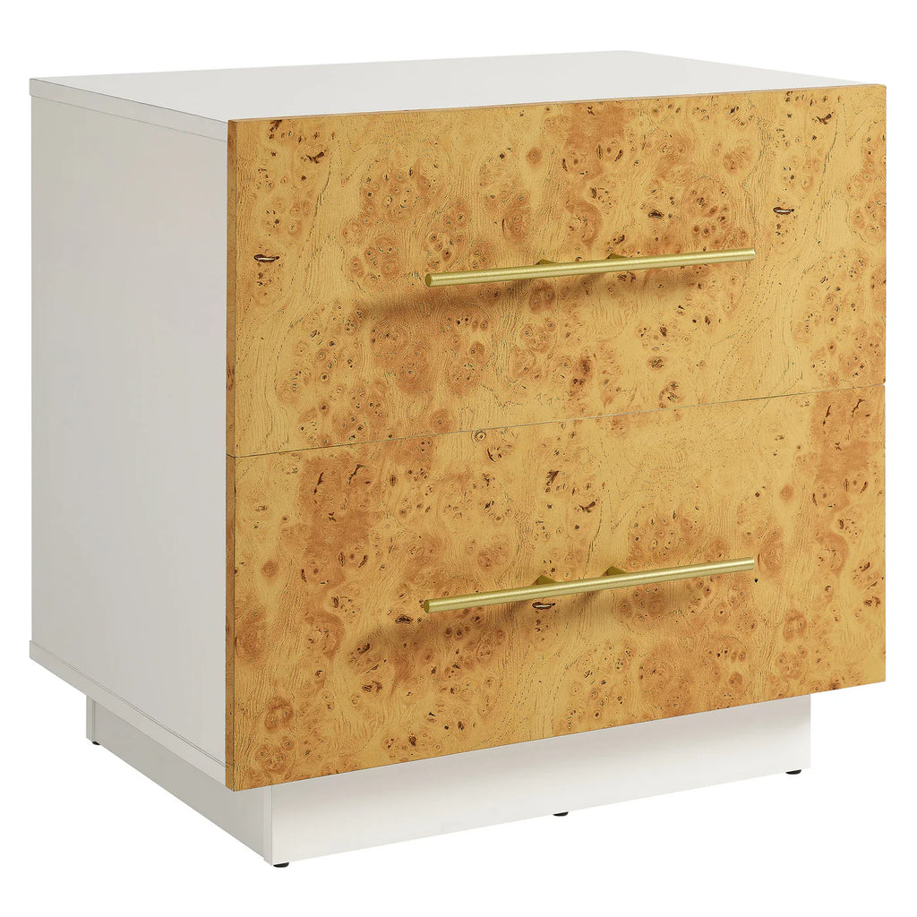 Modern Abel Nightstand with 2 Drawers – White Bleached Burl Wood Finish image 1