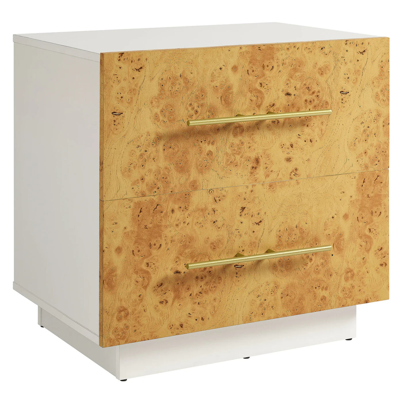 Modern Abel Nightstand with 2 Drawers – White Bleached Burl Wood Finish image 1