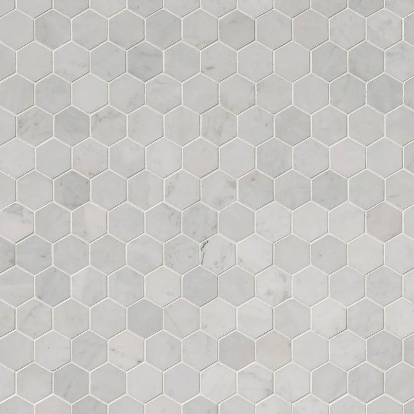 Carrara White Polished 2" Hexagon Mosaic Tile | Wall Tile &amp; Backsplash Tile | Marble | Greenguard Gold, USGBC/LEED | 10 Pieces Per Box image 7
