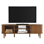 Contour 63" Wood TV Stand | Oak &amp; Walnut Finish Options | Mid-Century Modern TV Stand | Rubberwood, Particleboard, MDF | Adjustable Shelves | Sliding Doors image 7